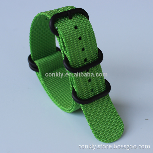 22mm green nylon ZULU watch strap with black PVD buckle